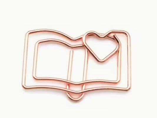 Rose Gold Decorative Book paperclip with a small heart